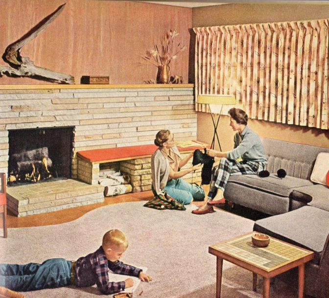 an old advertit for living room furniture showing two women