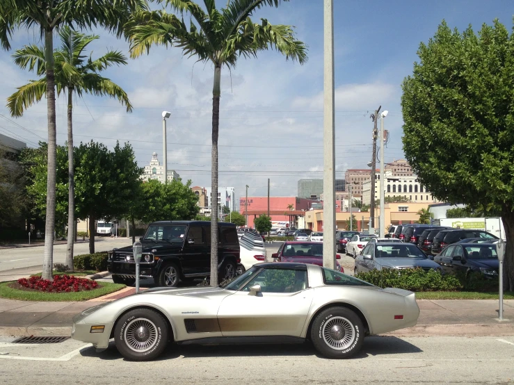 a vintage chevrolet sports car at an intersection