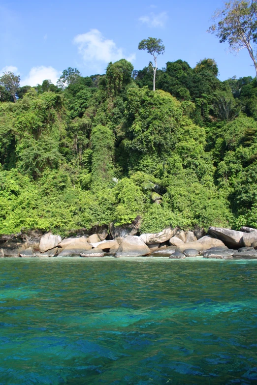 the rocky shore next to the sea are filled with water