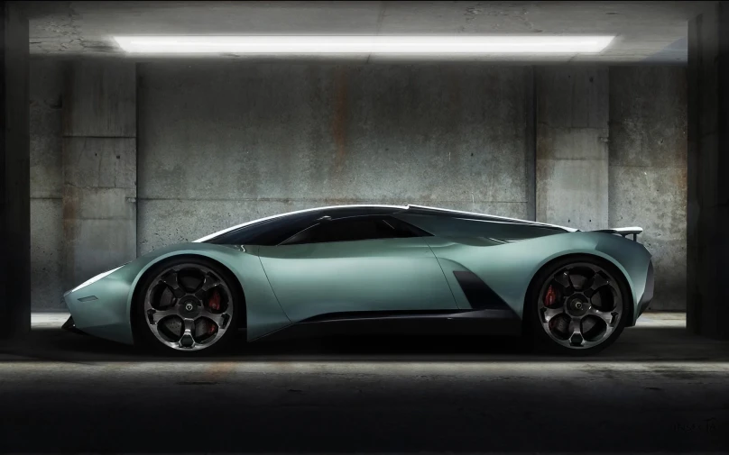 a concept car in a parking garage