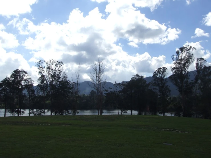 the view from behind a large grassy field