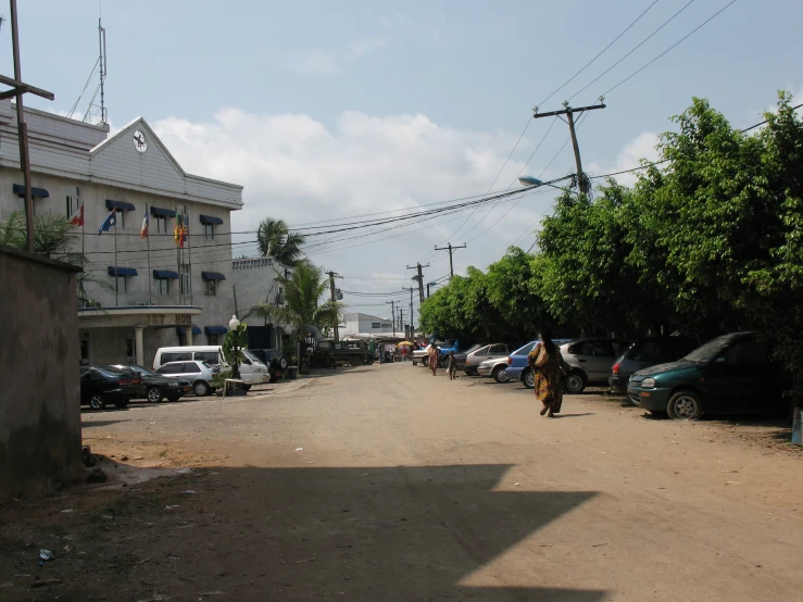 a person is walking in an empty street