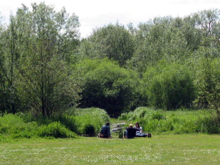 two men sitting in the shade with their horse