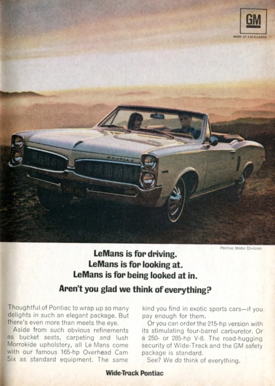 an old ad showing an older model ford mustang convertible