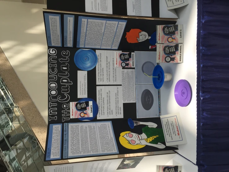 a display with posters about information and games