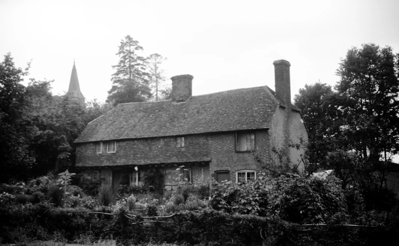 a house in the woods with towers on each side