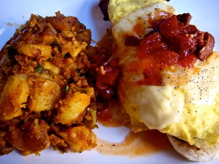 two different types of breakfast foods on a plate