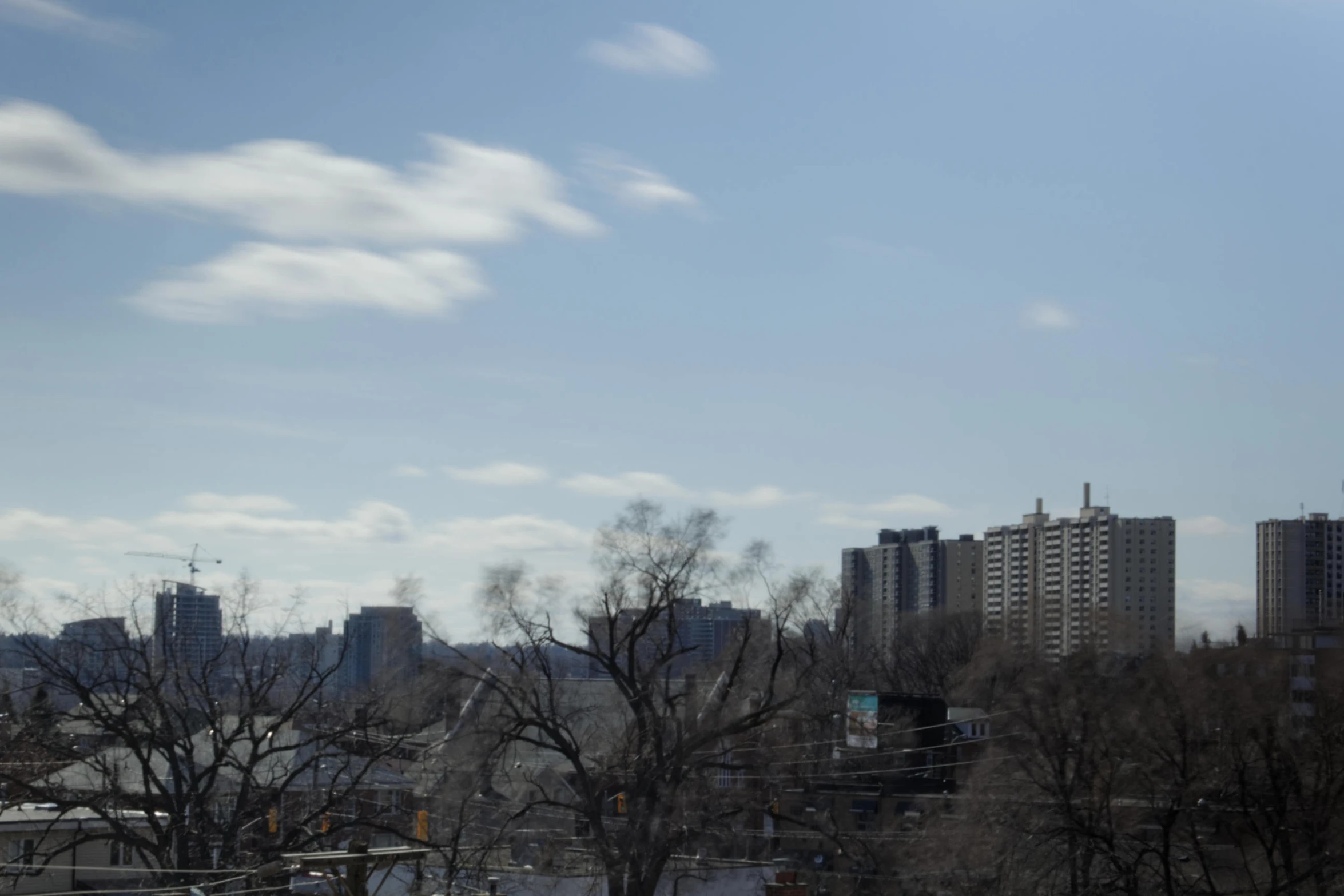 a city skyline with buildings on the far side and lots of trees