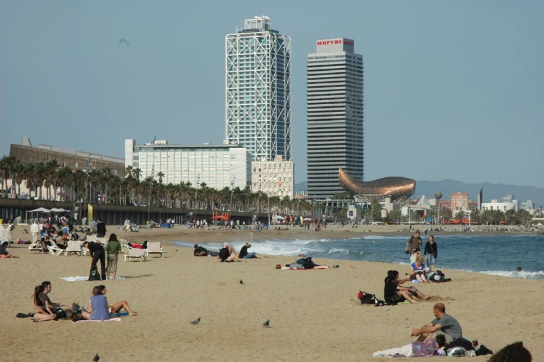 a bunch of people are relaxing on the beach