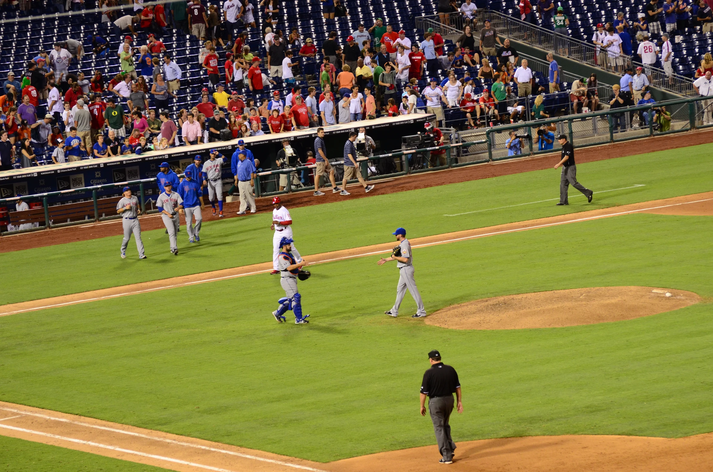 players at the baseball game in a stadium