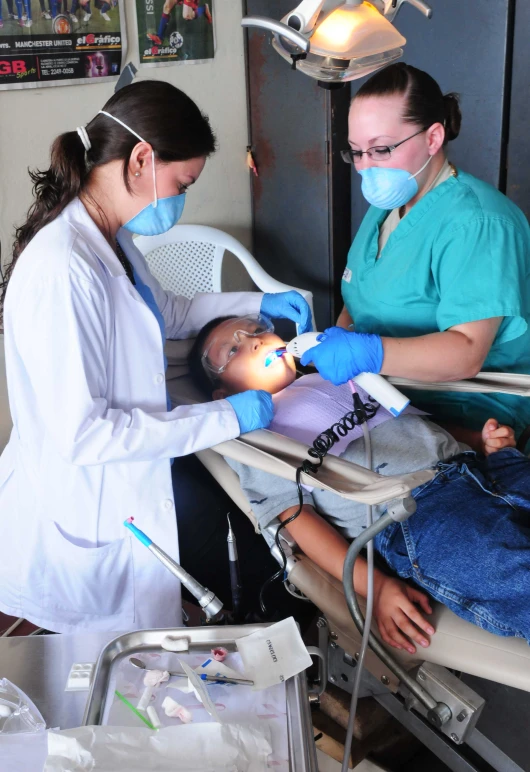 a dentist is doing an operation on a child