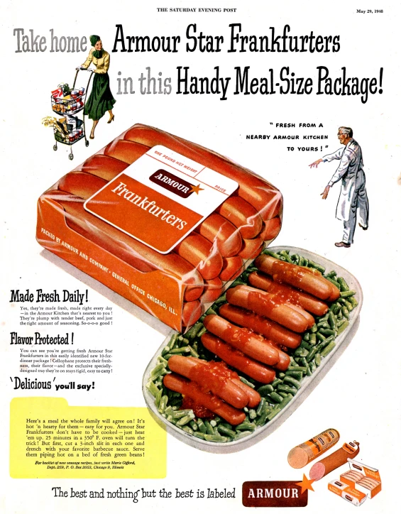 a vintage advertit with several raw carrots on it