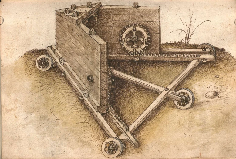 a drawing of a mechanical device on a table