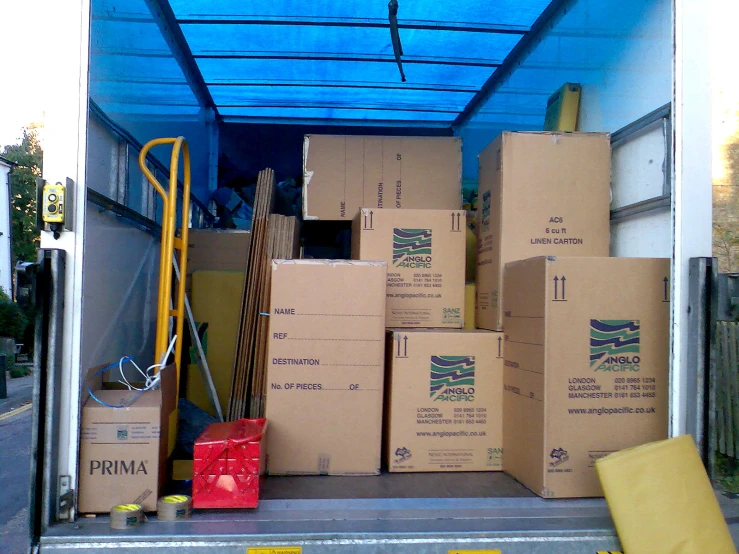 a cargo truck filled with lots of boxes