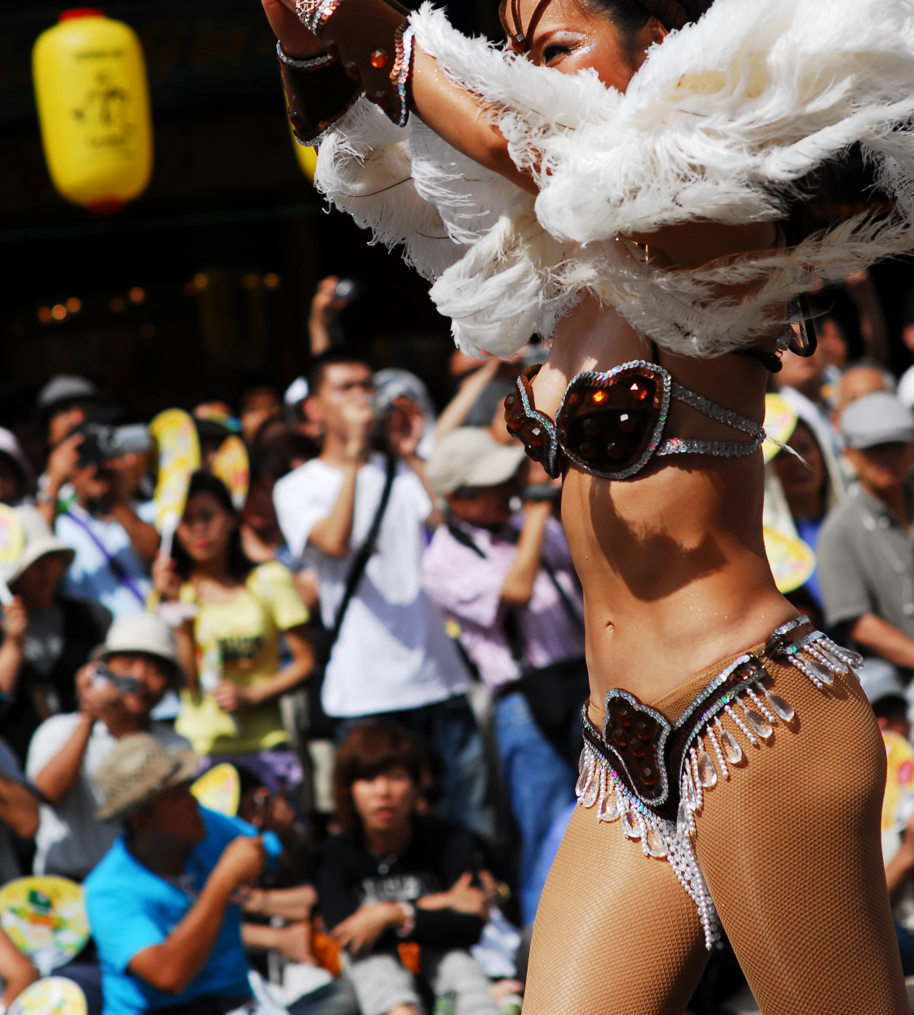 the woman in the costume is holding a cell phone