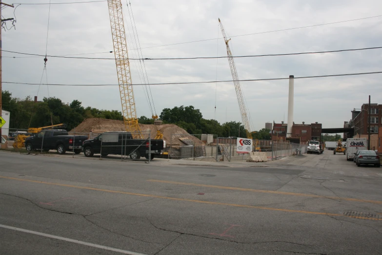 many buildings that are near each other by some wires