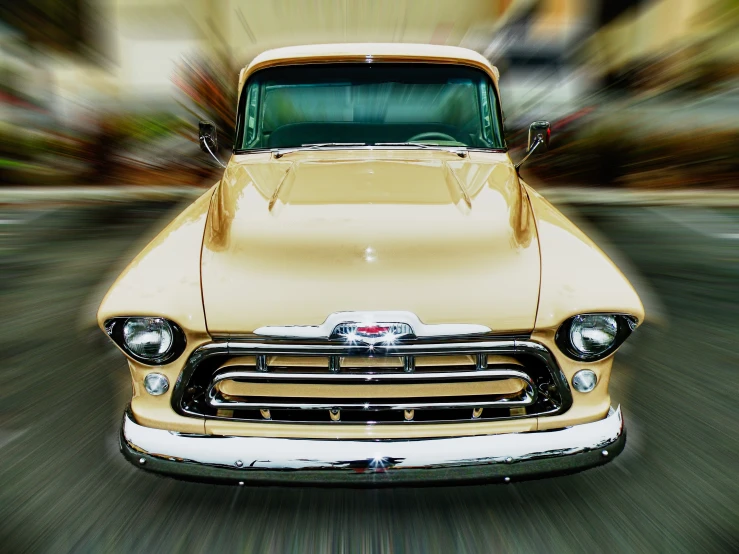 a vintage car is shown in a blurry po