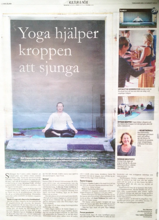 a large newspaper page with images of a man meditating