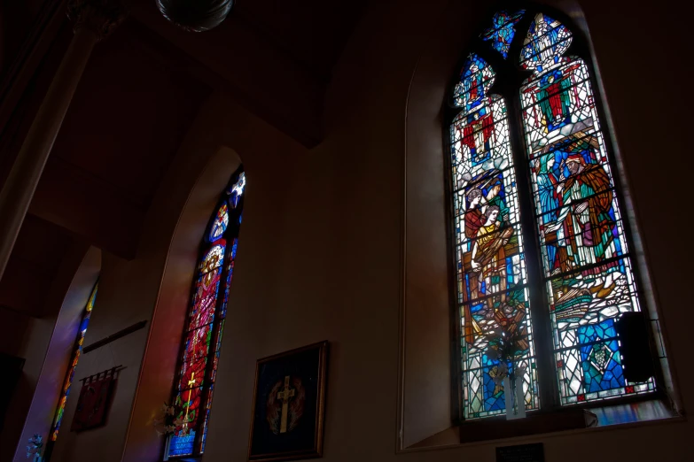 stained glass windows inside the large cathedral