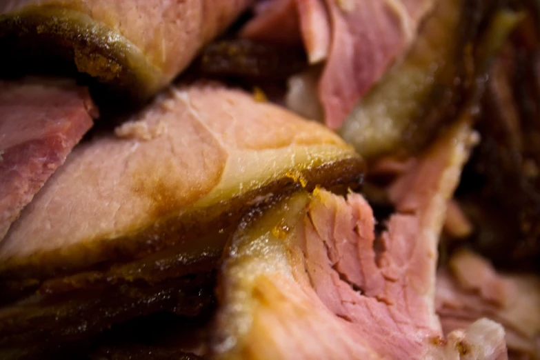 close up of ham in sliced pieces with raisins