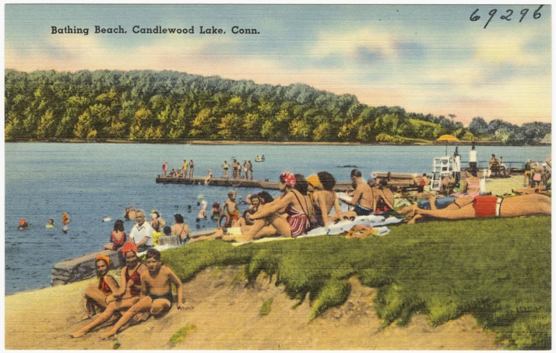 vintage color postcard of a beach with a bunch of people