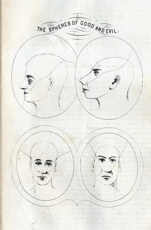 three diagrams for different faces on the front page of an old book