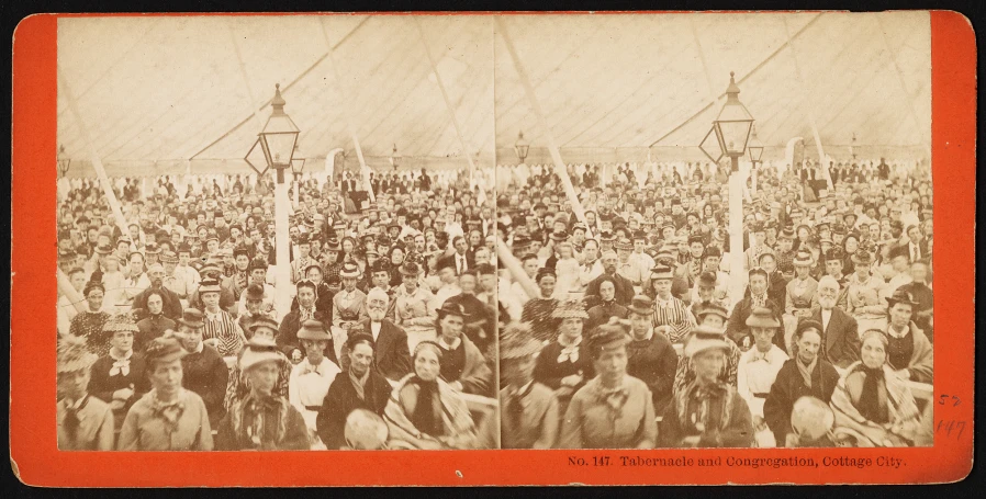 a vintage po of a large crowd in an old time scene