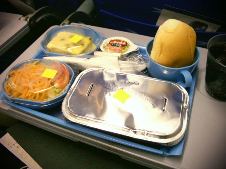 a tray filled with a variety of foods