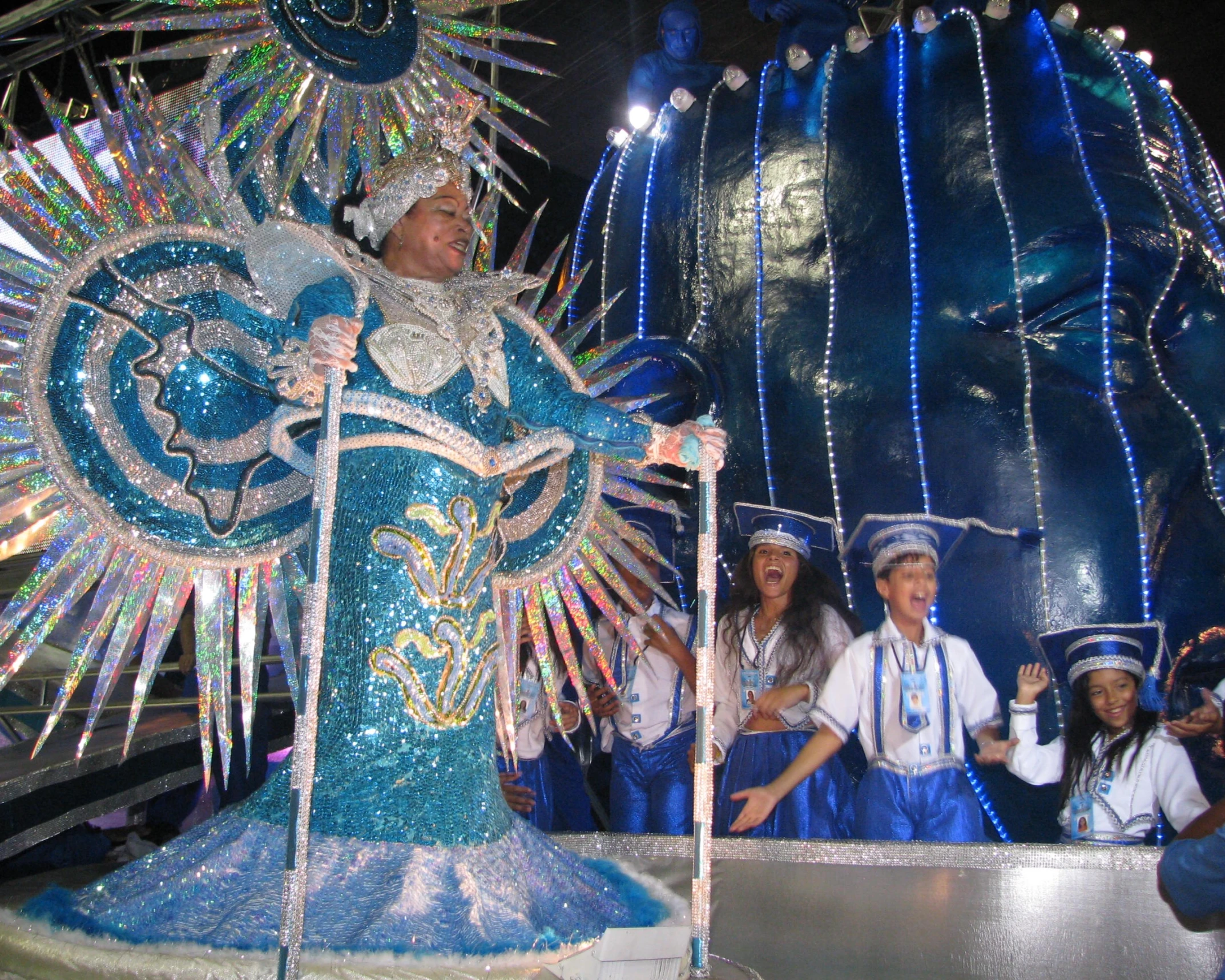 two women with float in the city at a parade