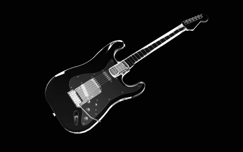 a black and white po of a guitar