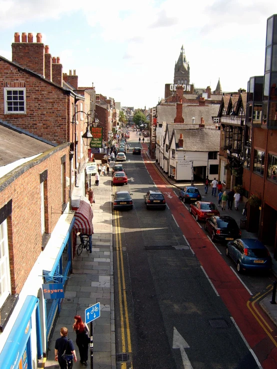 an aerial view of a city street in the day