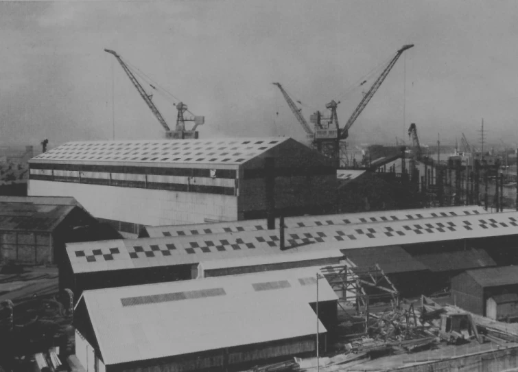 black and white po of construction site from roof