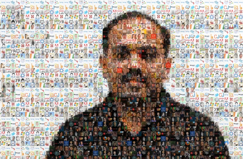 a collage of images made up of the face of a man