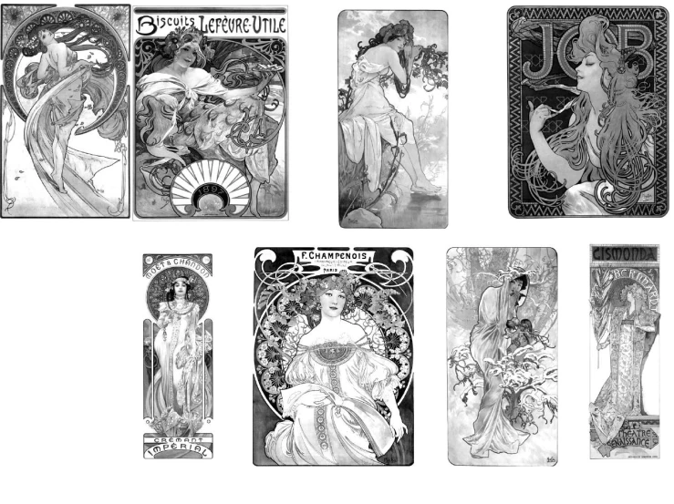 seven cards that show the four elements in each card