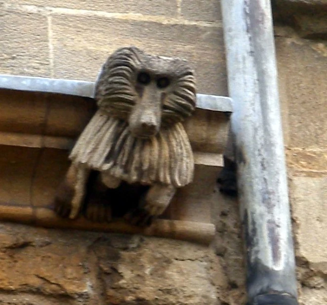 a lion's head on the outside wall of a building