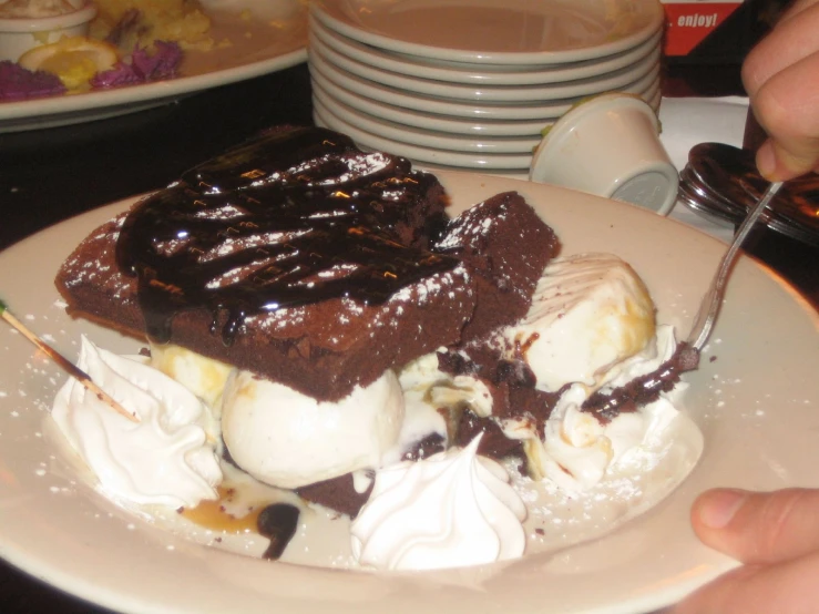 plate of food on the table, with one large slice