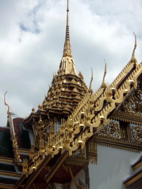 a view of the intricate roof on an older church