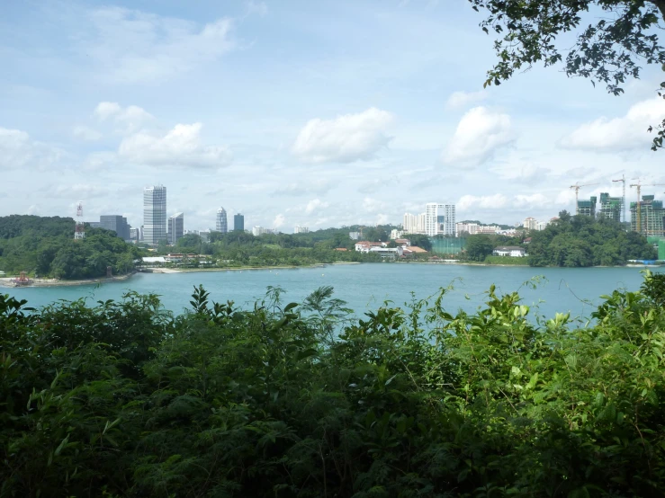 a view of a large body of water and some buildings