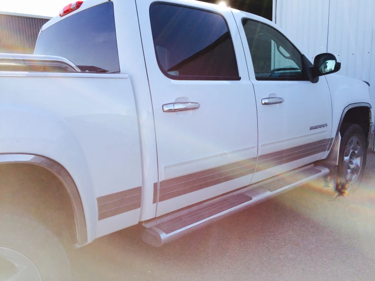 this white truck has a long side window