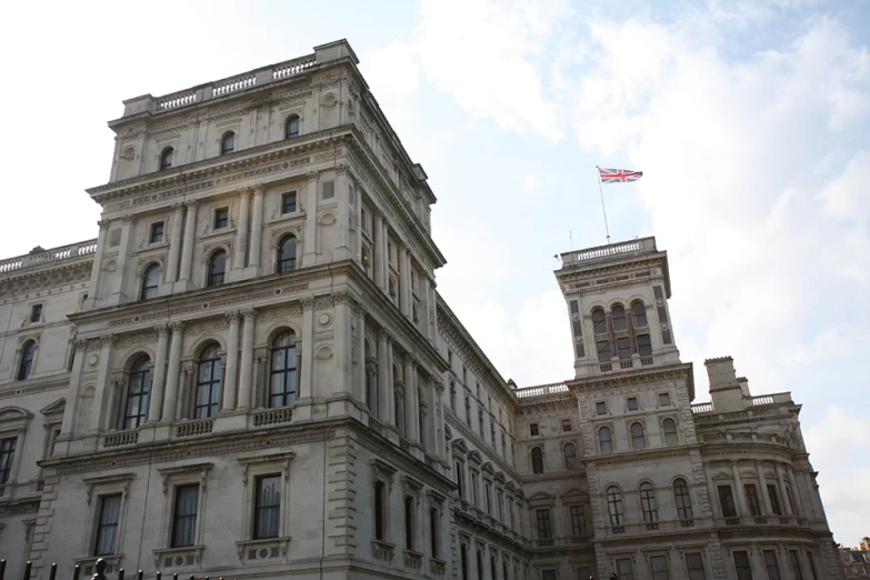 a view of the building in which the flags are flown