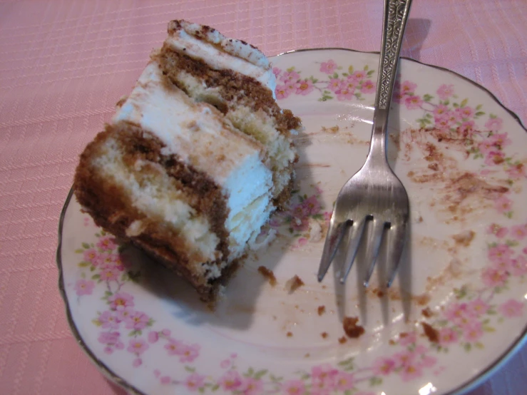 a close up of a plate with cake on it