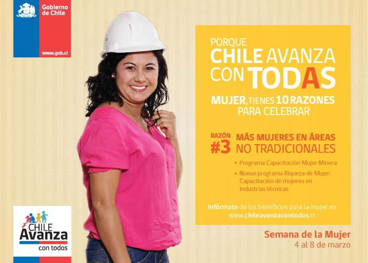 poster showing smiling woman in white hard hat