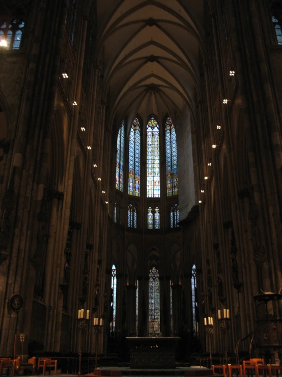 a cathedral with the ceiling exposed by stained glass