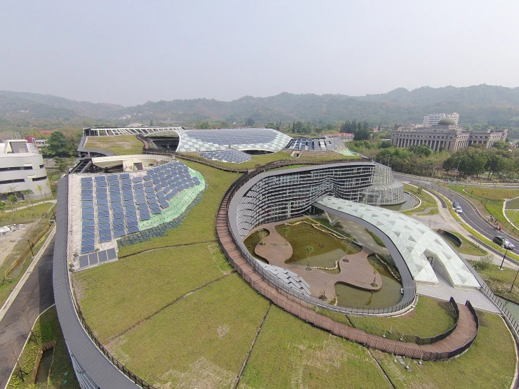 an aerial po of a circular building