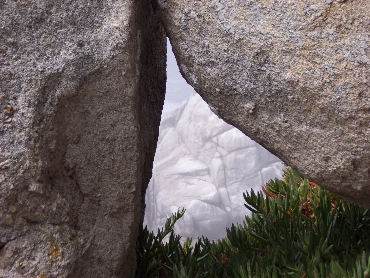 the white mountain in the reflection is in the rock