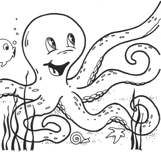 an octo and two fish with the word sea animals