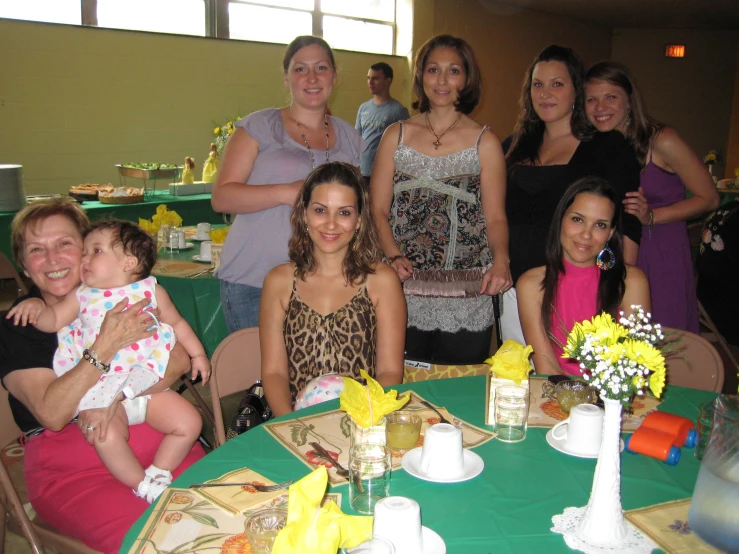 a group of women and baby pose for the camera