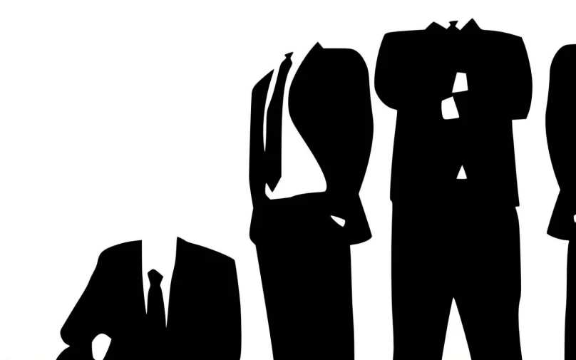 three black silhouettes of a man and woman with suit