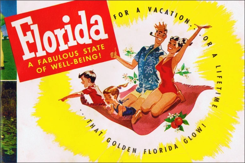 an old florida advertit showing a family on the beach