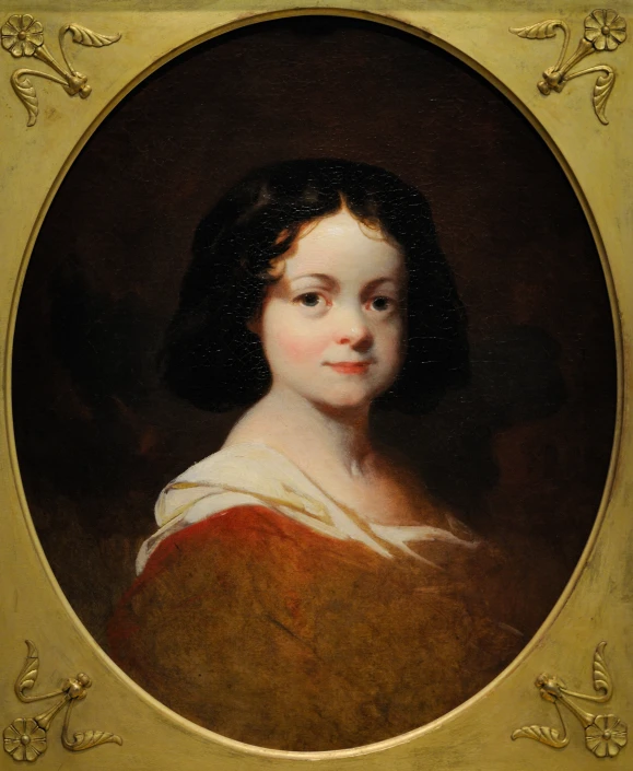 portrait of lady with red dress and brown hair